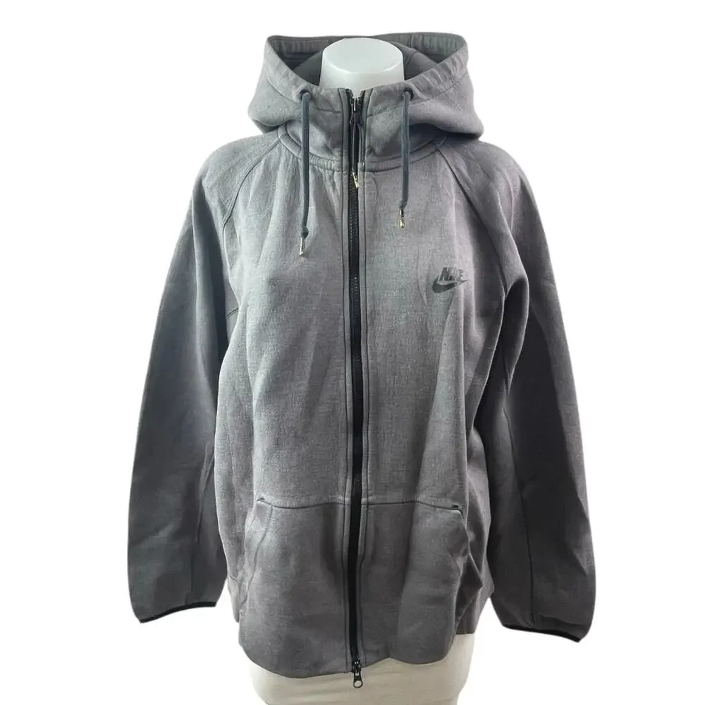 Nike Women's Gray Full Zip Long Sleeve Hooded Hoodie Active Sports Coat Jacket L
